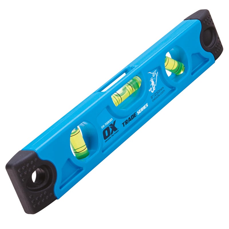 OX Tools Pro 9 inch Magnetic Torpedo Level - Adjustable 3-Vial Aluminum Level with V-Groove Base - PVC Shock Absorbing End Caps with Angle Finder Vial Hand Tools - OX-T026323 - Image 1